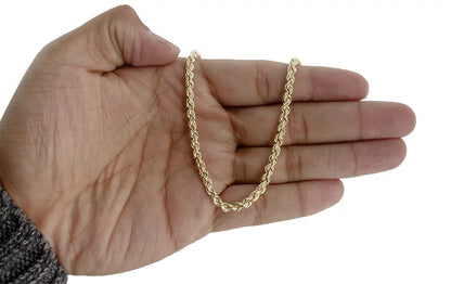 18K Yellow Gold Diamond Cut Solid Rope Chain 4Mm Link Necklace 24 Inches