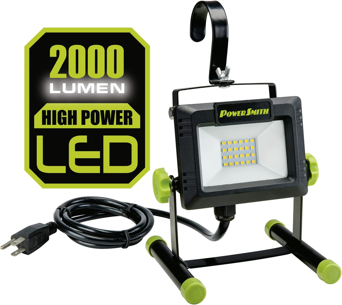 2000 LM LED Work Light,Weatherproof Tiltable Portable with Large Adjustable Metal Hook, 360° Tilt, Metal Stand, Impact-Resistant Glass Lens, 5 Year Warranty (PWLS020H)