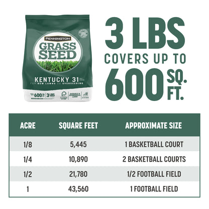 Kentucky 31 Tall Fescue Grass Seed, for Sun to Partial Shade, 3 Lb., 1 Bag