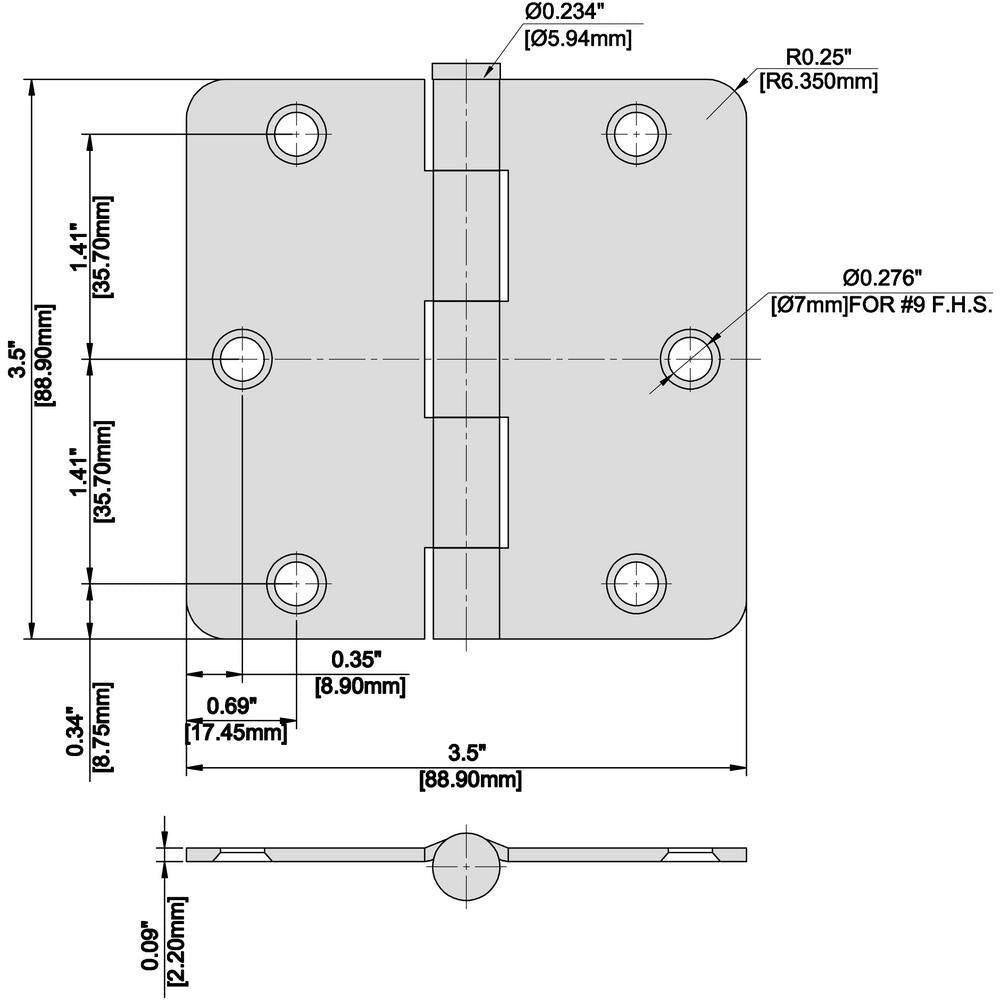 3-1/2 In. X 1/4 In. Radius Oil-Rubbed Bronze Squeak-Free Door Hinge