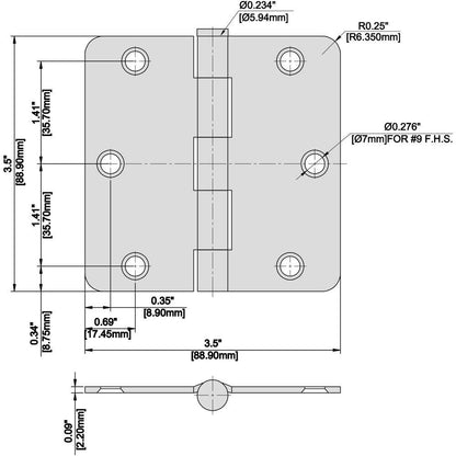 3-1/2 In. X 1/4 In. Radius Oil-Rubbed Bronze Squeak-Free Door Hinge