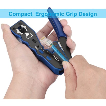 RJ45 Crimp Tool Kit, RJ45 Crimper Cat6 Crimping Tool Ethernet Crimper with 50PCS Cat5E Cat6 Connectors, 50PCS Covers