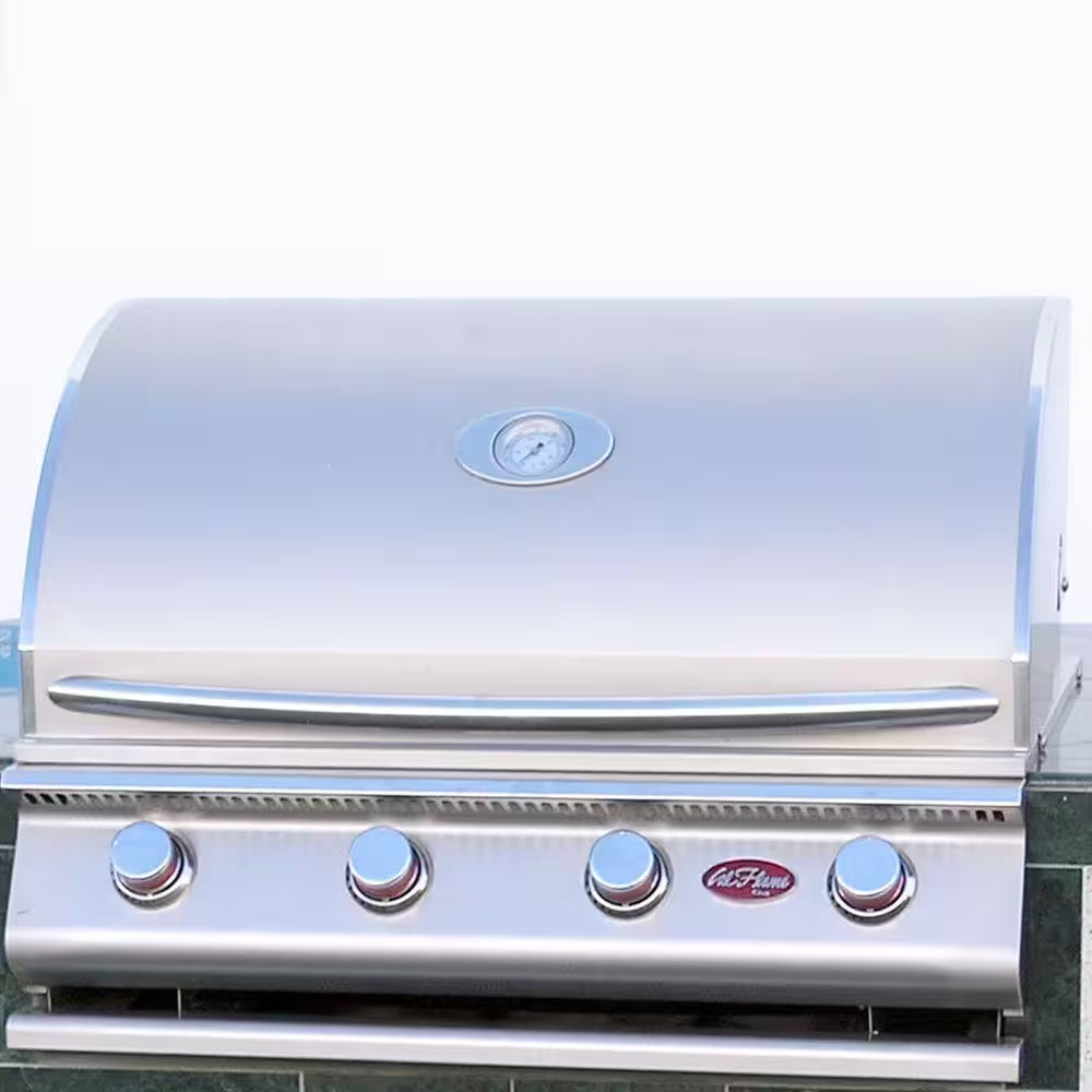 6 Ft. Stucco Grill Island with Granite Top and 4-Burner Gas Grill in Stainless Steel