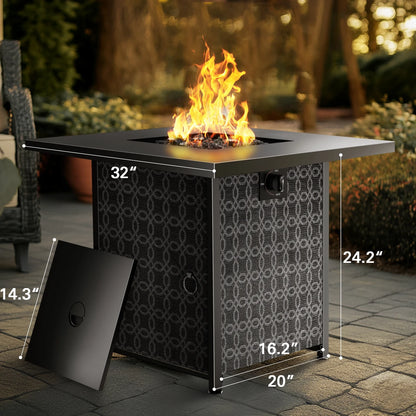 32" Outdoor Propane Fire Pit Table with Lid,Lava Rock and 50,000 BTU for Patio Garden Party