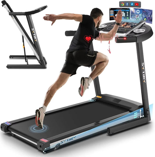 Treadmill with Touch Screen, 3.25HP Treadmills with TV and Wifi, Smart Foldable Treadmills with Music, Walking/Running Treadmill