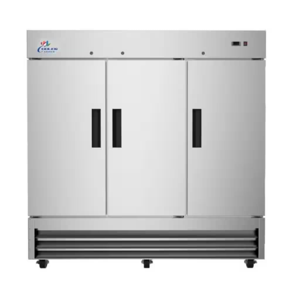 81 In. W 72 Cu. Ft. Auto / Cycle Defrost 3-Door Commercial Upright Reach-In Freezer in Stainless Steel